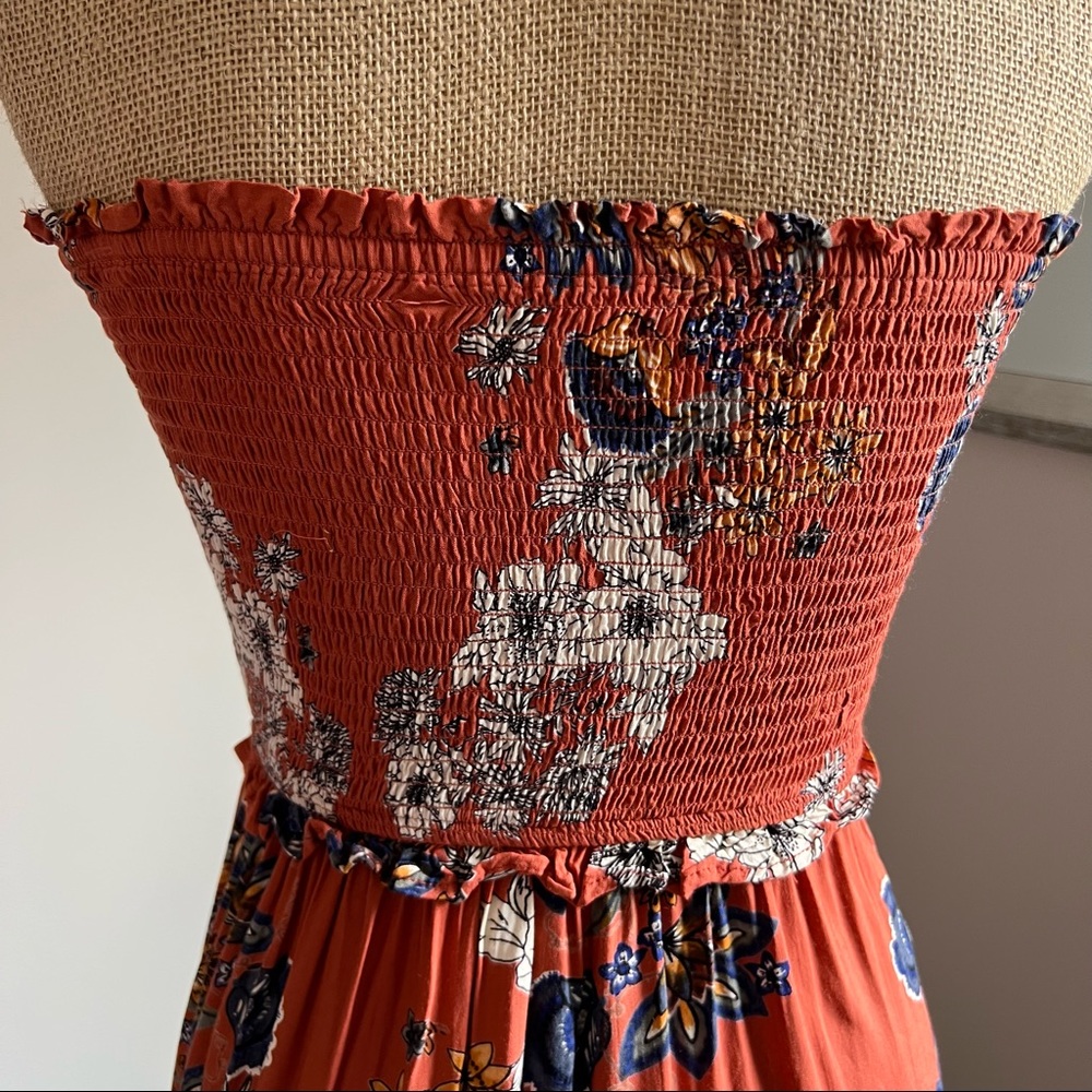 Angie Brick Orange Floral Smocked Button Front Maxi Dress - Picture 7 of 10